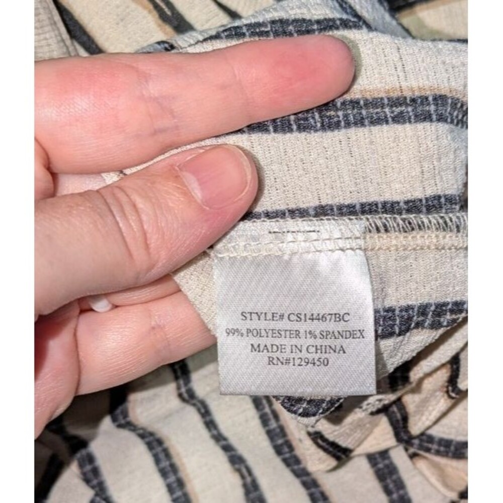 Como Blu Women's Beige Black Striped Henley V-Neck Roll-Tab Sleeve Blouse XL - Picture 6 of 7